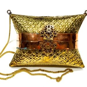 VTG 70's Rare Ornate Brass Copper Pillow Purse
